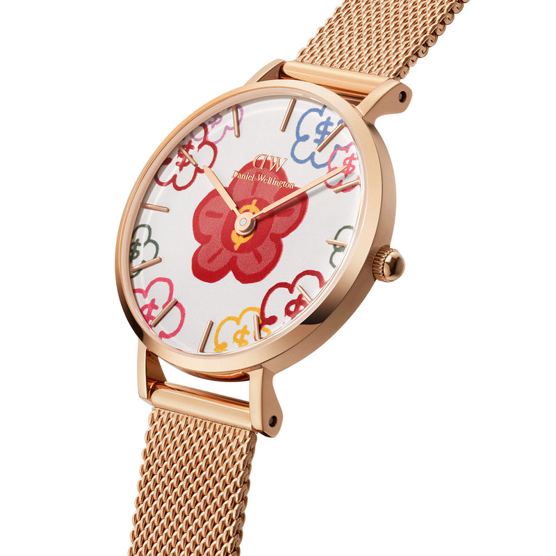 Reloj Petite Rich Flower en oro rosa