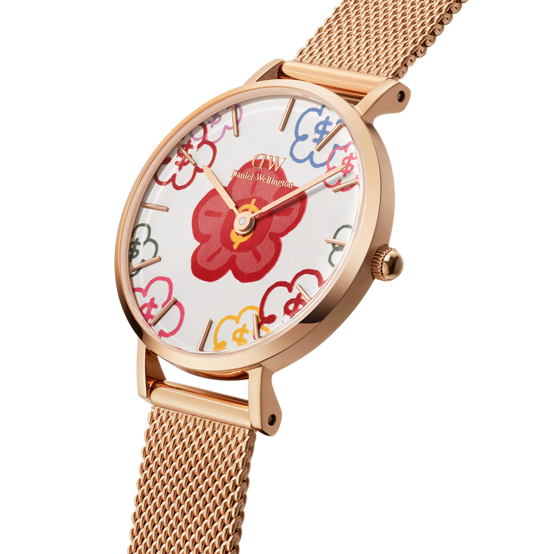 Reloj Petite Rich Flower en oro rosa