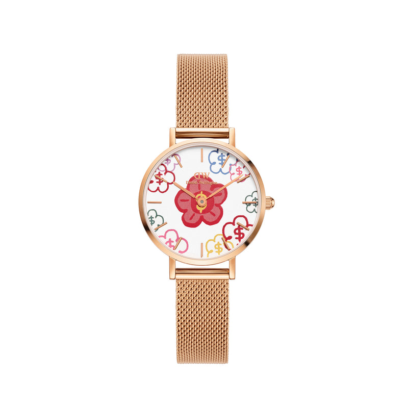 Reloj Petite Rich Flower en oro rosa