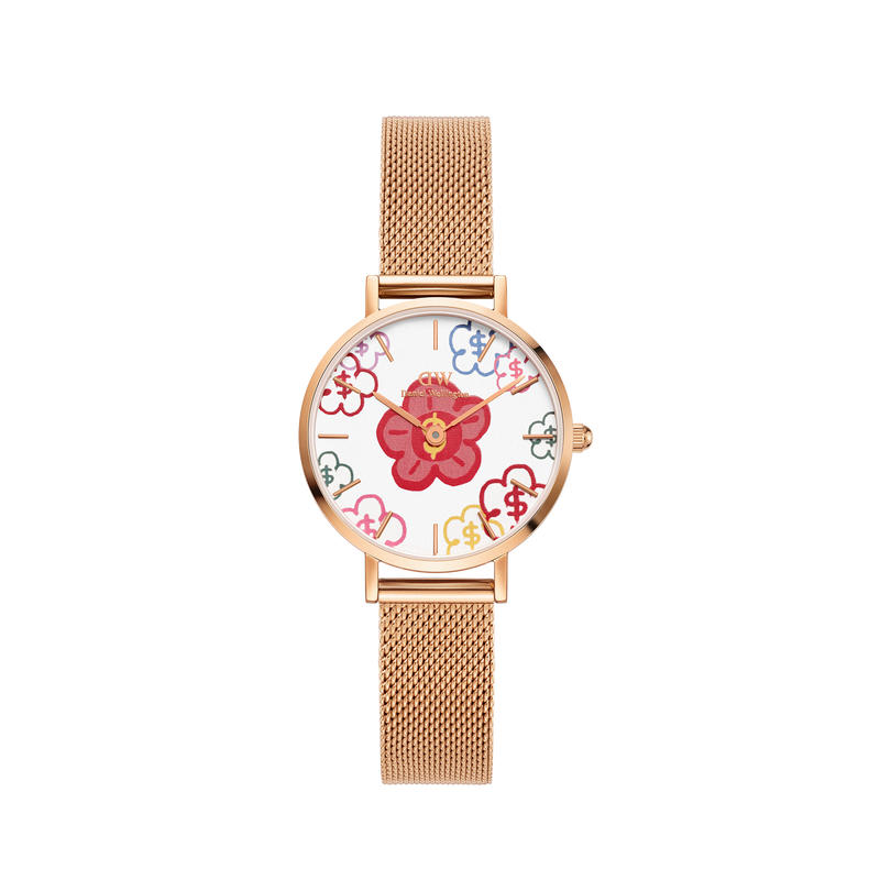 Reloj Petite Rich Flower en oro rosa