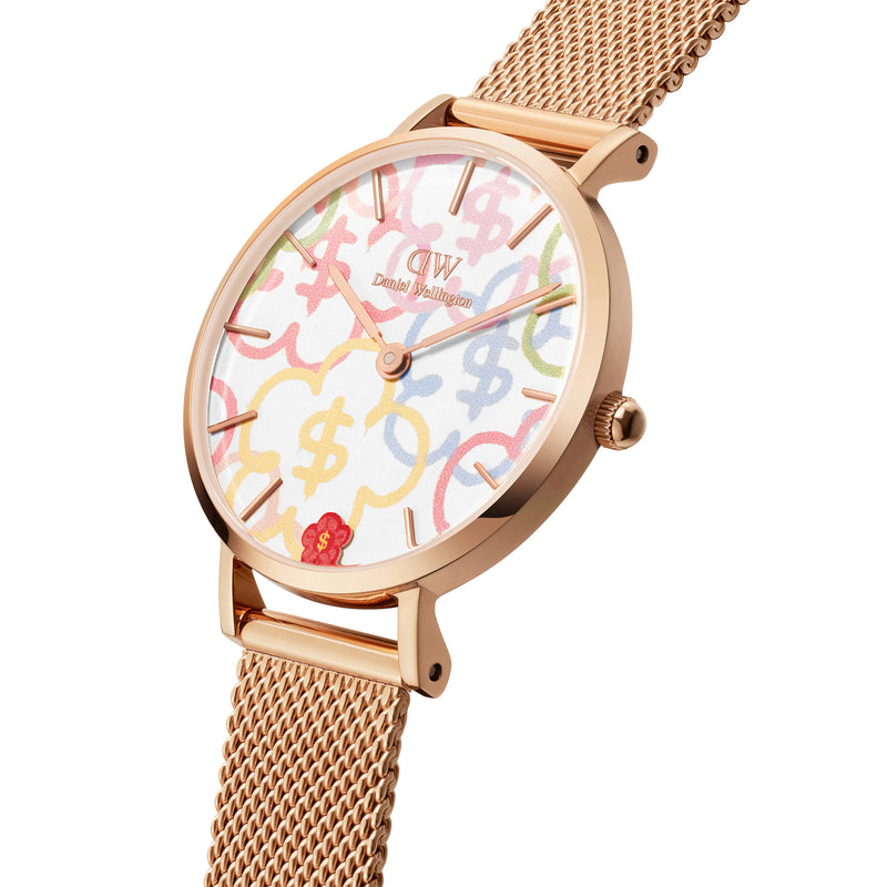 Reloj Petite Rich Flower en oro rosa pastel