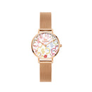 Reloj Petite Rich Flower en oro rosa pastel
