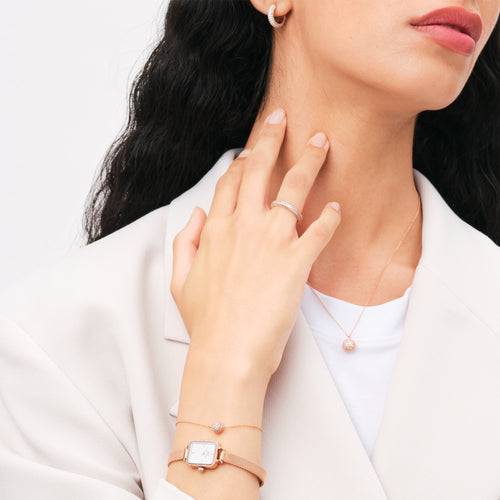 Montre Quadro Mini Bezel Lumine Melrose White Rose Gold