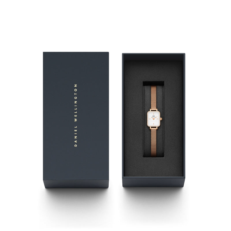 Quadro Mini Bezel Lumine Melrose White Rose Gold Watch