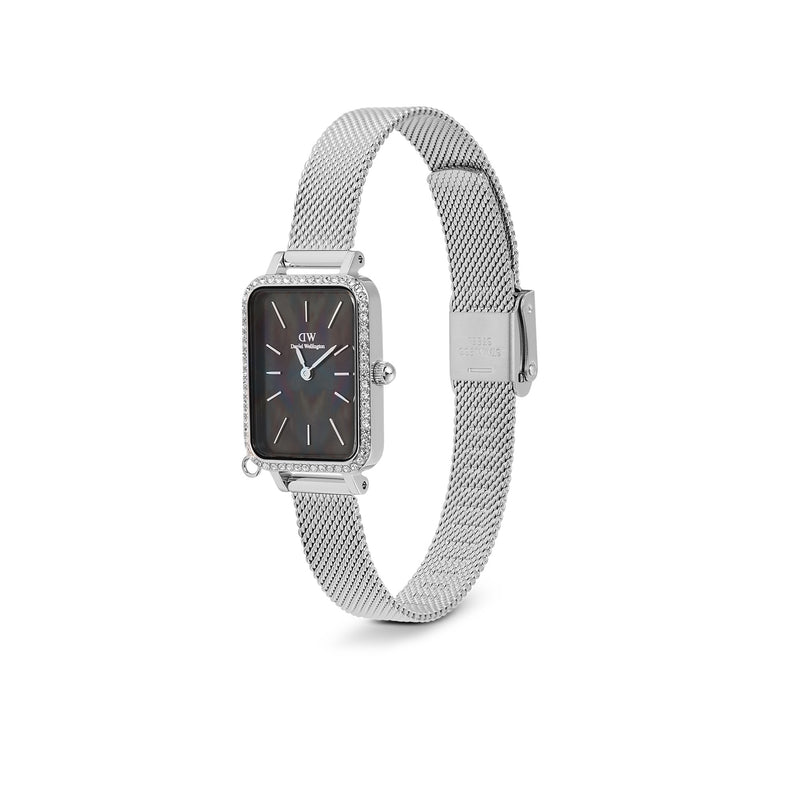 Reloj Quadro Charm Bisel de plata esterlina en color negro fregona