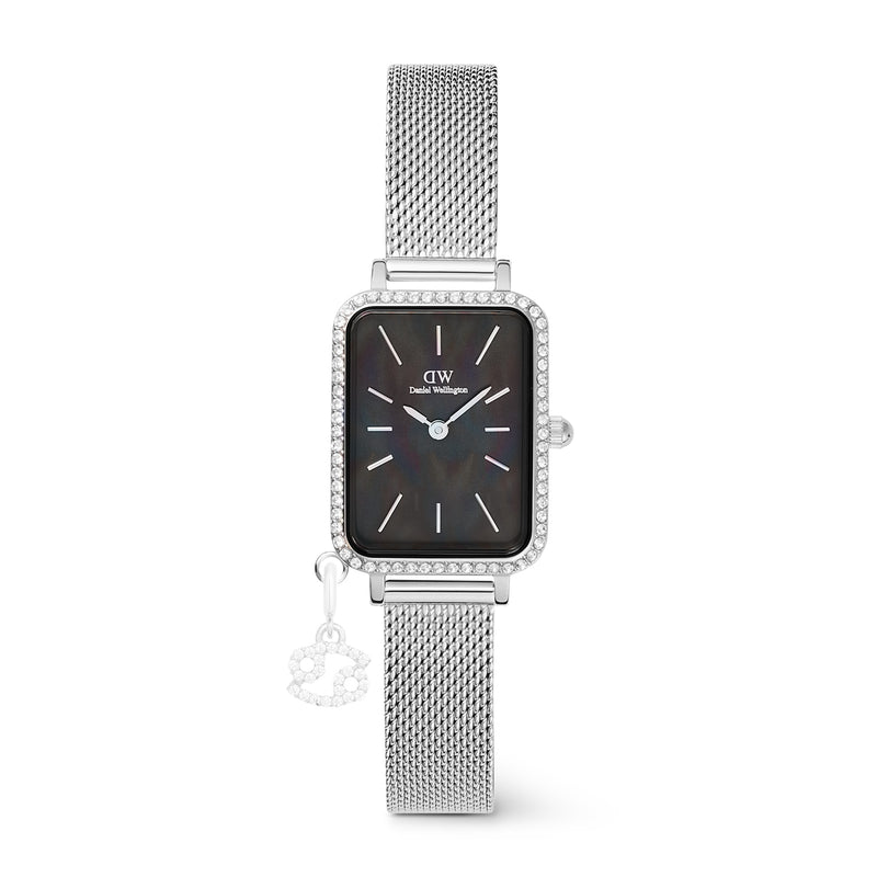 Reloj Quadro Charm Bisel de plata esterlina en color negro fregona