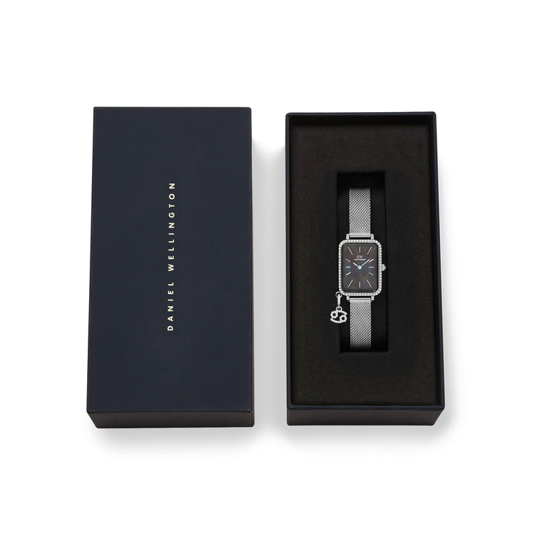 Reloj Quadro Charm Bisel de plata esterlina en color negro fregona