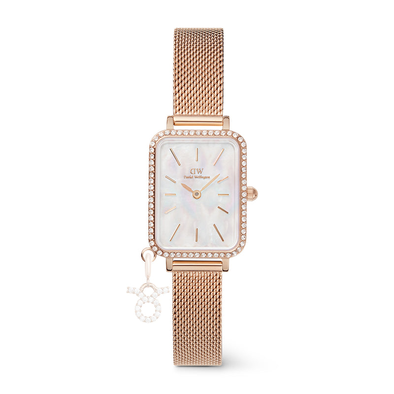 Reloj Quadro Charm Bezel Melrose White Mop en oro rosa