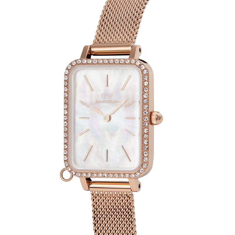 Reloj Quadro Charm Bezel Melrose White Mop en oro rosa