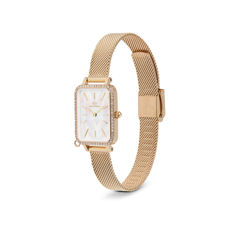 Quadro Charm Bezel Evergold White Mop Gold Watch