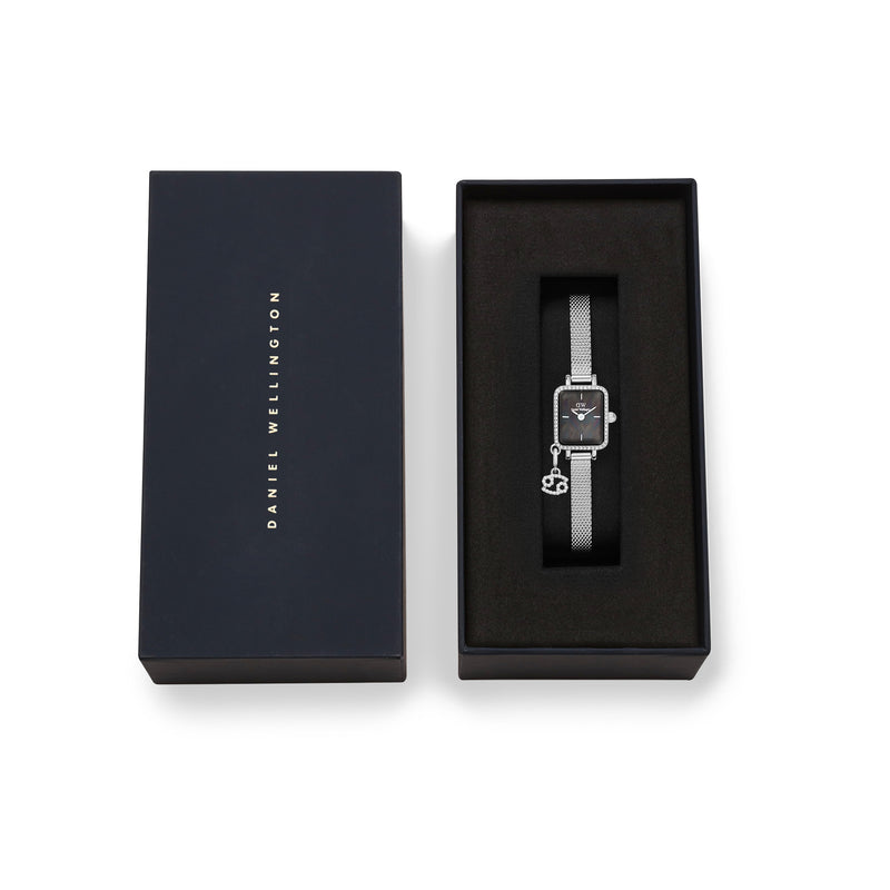 Montre Quadro Mini Charm Bezel Sterling Black Mop Silver