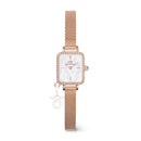 Reloj Quadro Mini Charm Bezel Melrose White Mop en oro rosa