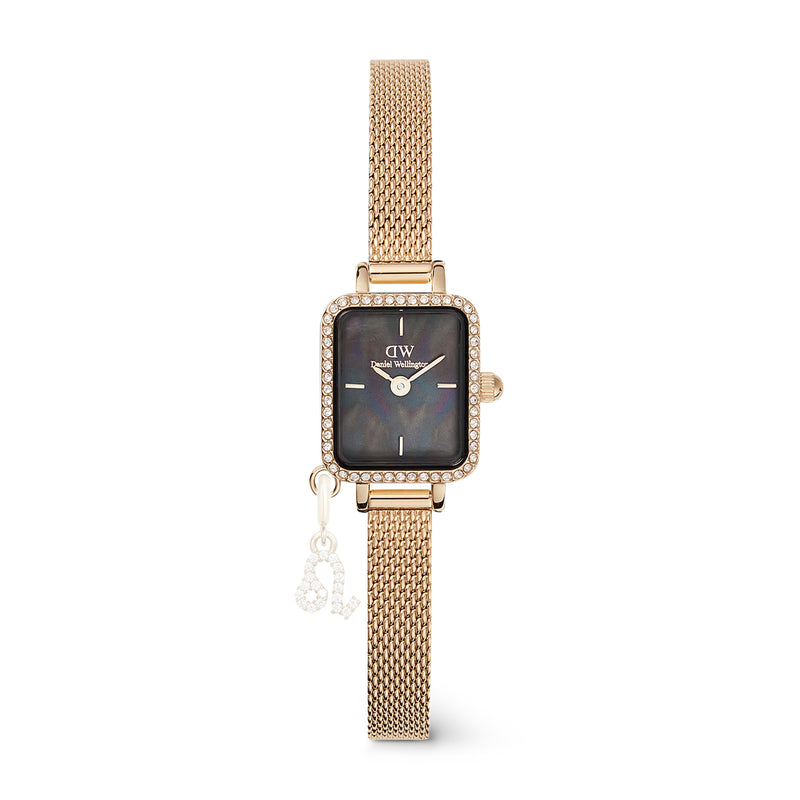 Quadro Mini Charm Bezel Evergold Black Mop Gold Watch