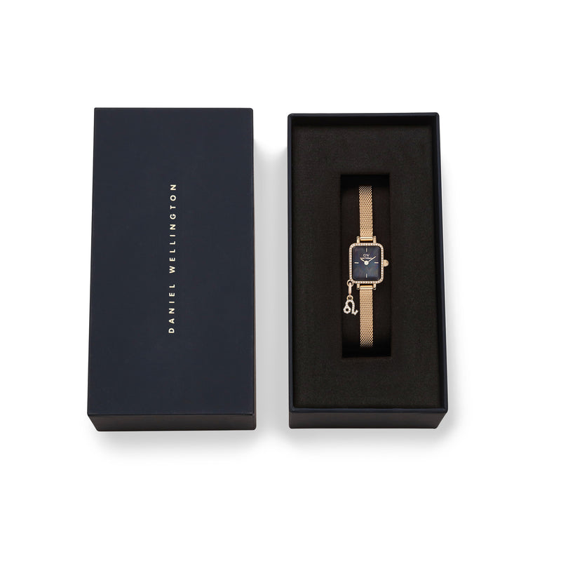 Quadro Mini Charm Bezel Evergold Black Mop Gold Watch