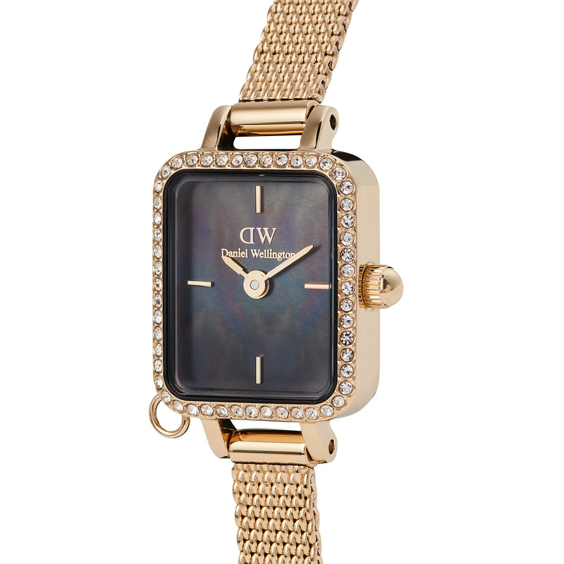 Quadro Mini Charm Bezel Evergold Black Mop Gold Watch