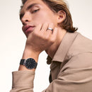 Reloj clásico de plata con ónix y enlace de piano