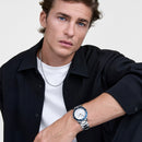 Reloj icónico Paradigma Link blanco con bisel azul rayos de sol y plateado