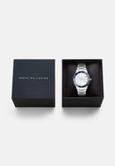Reloj icónico Paradigma Link blanco con bisel azul rayos de sol y plateado