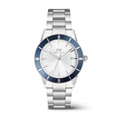 Reloj icónico Paradigma Link blanco con bisel azul rayos de sol y plateado