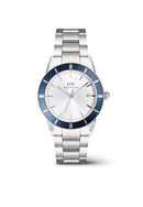 Reloj icónico Paradigma Link blanco con bisel azul rayos de sol y plateado
