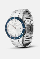 Reloj icónico Paradigma Link blanco con bisel azul rayos de sol y plateado