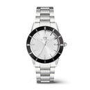 Icónico reloj plateado con bisel negro y rayos de sol en blanco Paradigma Link