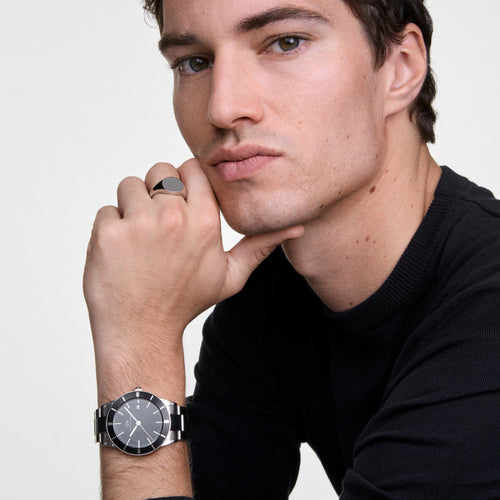 Iconic Paradigma Link Black Enamel Black Bezel Silver Watch
