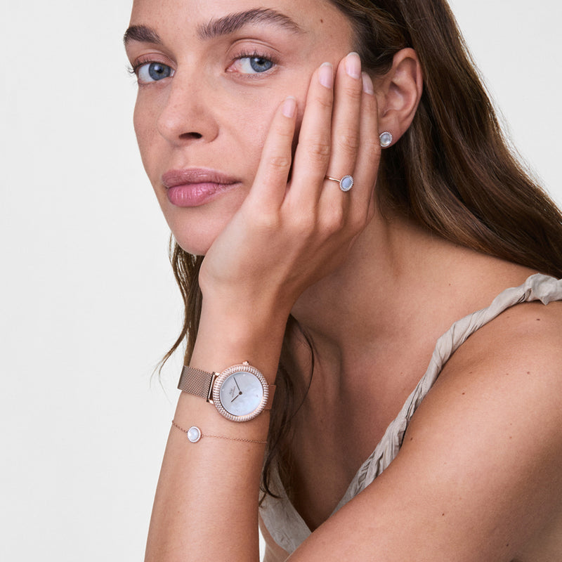 Crystalline Bezel Melrose White Mop Rose Gold Watch