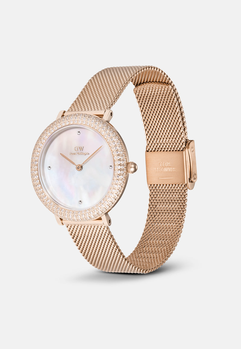 Crystalline Bezel Melrose White Mop Rose Gold Watch