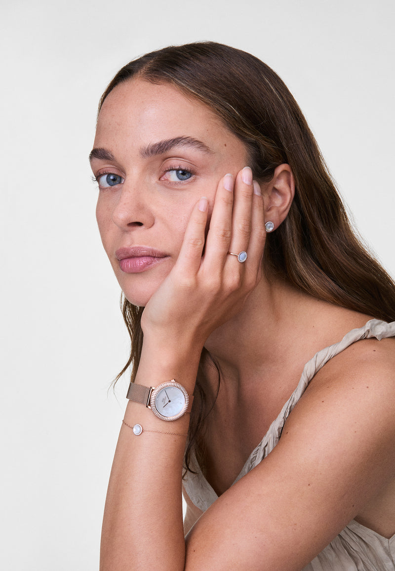 Crystalline Bezel Melrose White Mop Rose Gold Watch