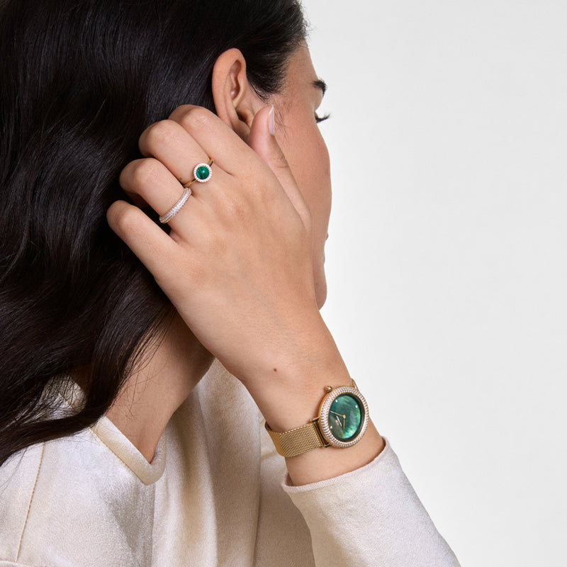 Crystalline Bezel Evergold Green Mop Gold Watch