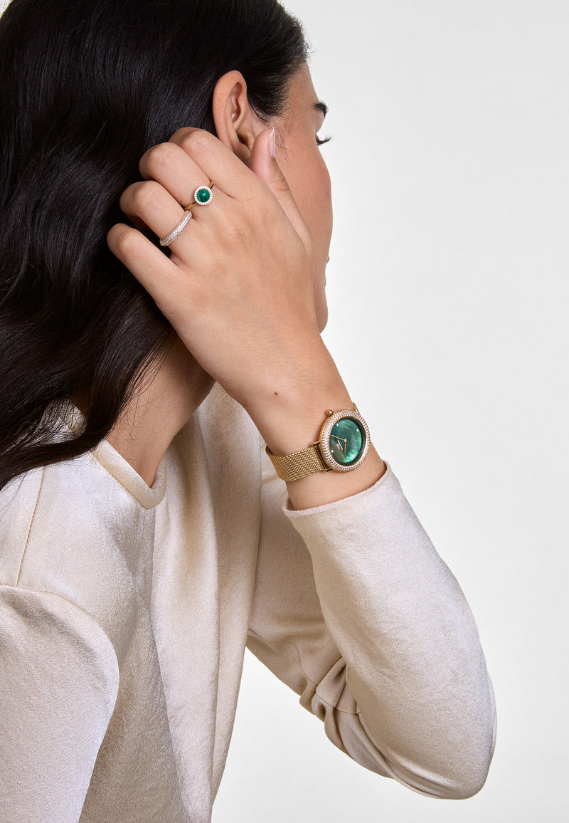 Crystalline Bezel Evergold Green Mop Gold Watch