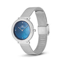 Reloj plateado con fregona azul esterlina con bisel cristalino