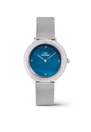 Reloj plateado con fregona azul esterlina con bisel cristalino