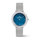 Reloj plateado con fregona azul esterlina con bisel cristalino