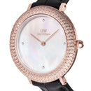 Reloj de oro rosa con bisel cristalino, cocodrilo negro, blanco y fregona