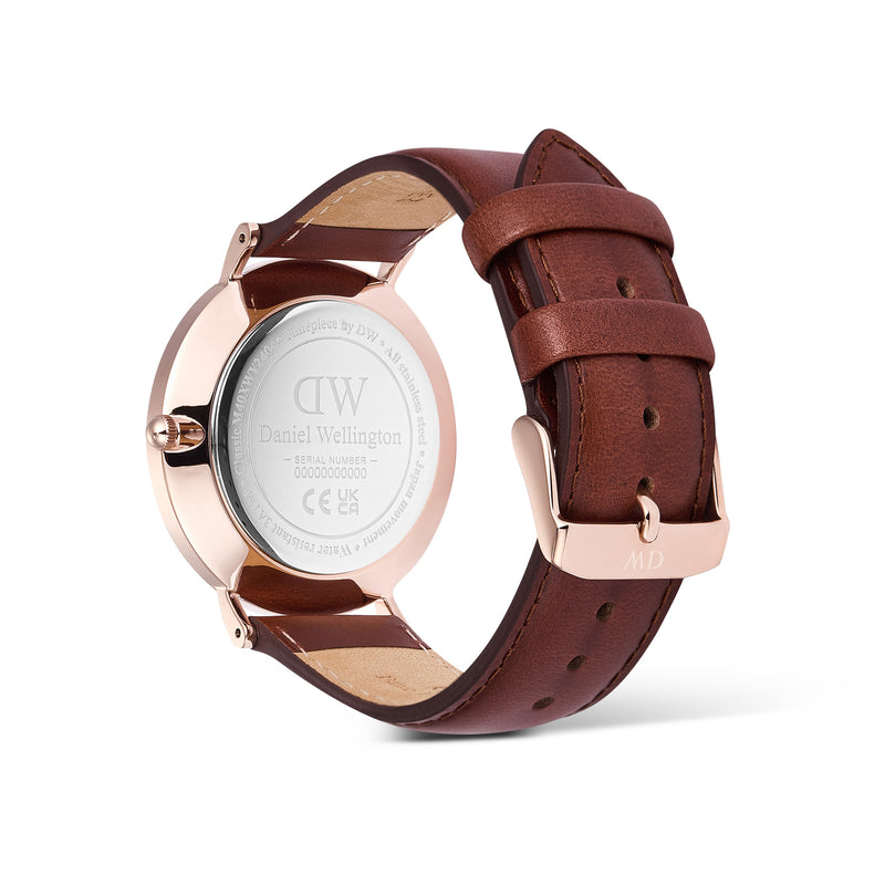 Reloj clásico de oro rosa champán St Mawes con pantalla de día