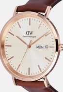 Reloj clásico de oro rosa champán St Mawes con pantalla de día