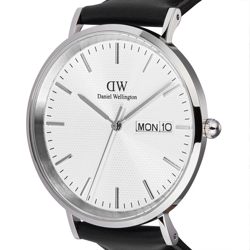 Classic Day Display Sheffield White Silver Watch