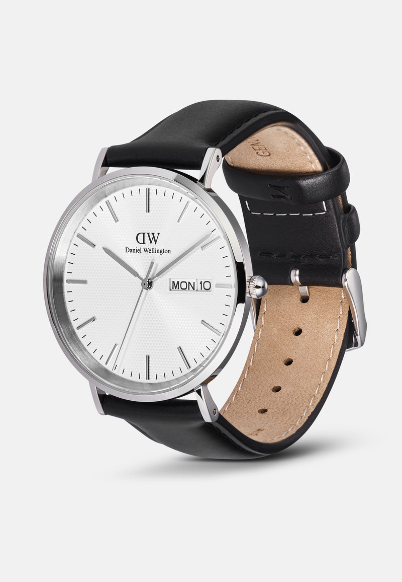 Classic Day Display Sheffield White Silver Watch