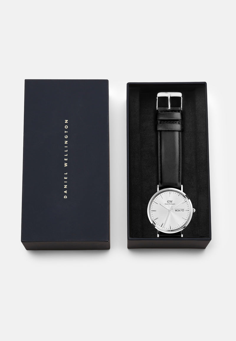 Classic Day Display Sheffield White Silver Watch