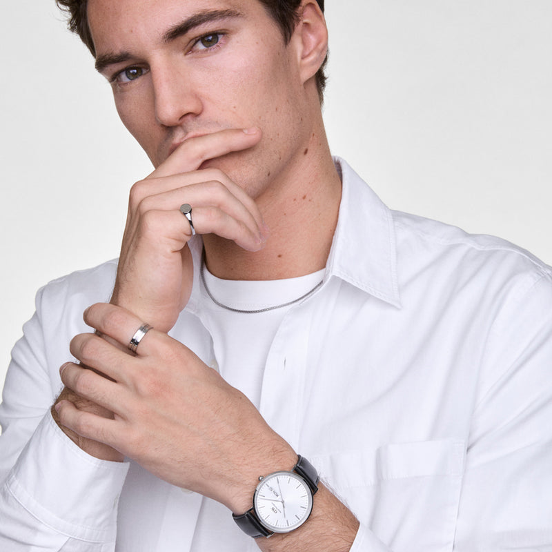 Classic Day Display Sheffield White Silver Watch