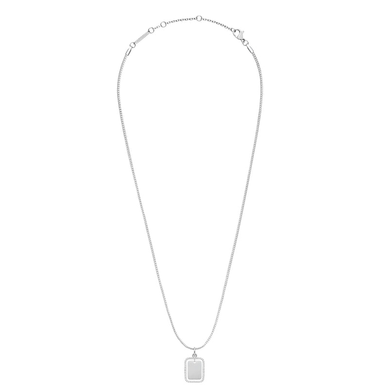 Collar con colgante con marco de cristal rectangular Elan en plata