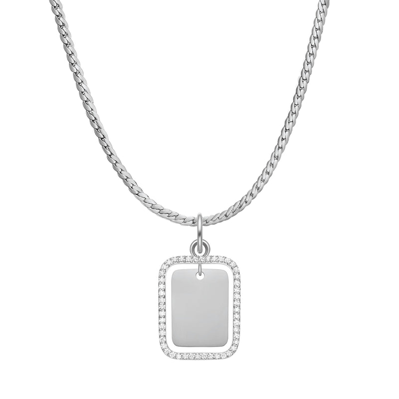 Collar con colgante con marco de cristal rectangular Elan en plata