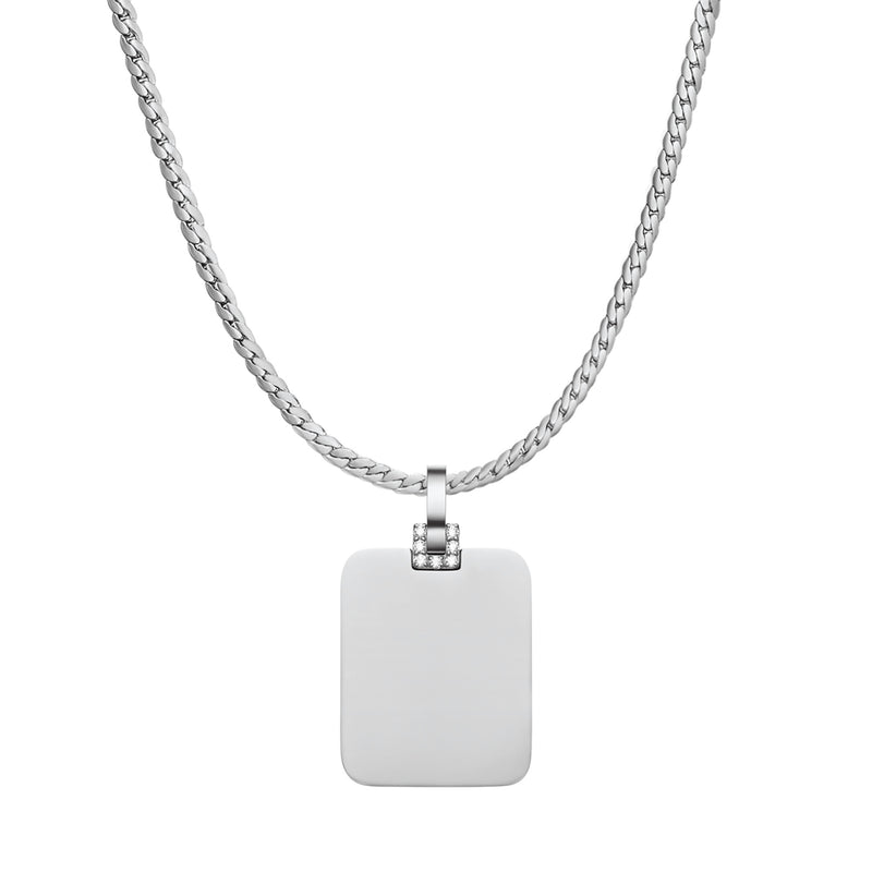 Collier Elan Rectangular Detail Crystal Pendant Silver