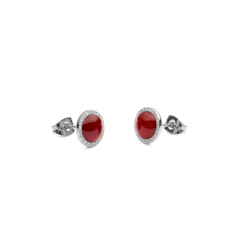 Audrey Red Aga Silver Earrings