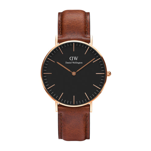 Reloj clásico de oro rosa negro St Mawes