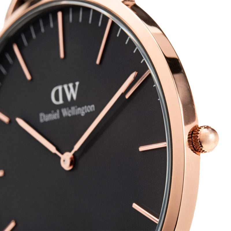 Reloj clásico de oro rosa negro St Mawes