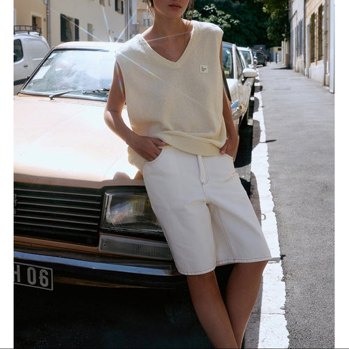Pull Boule Sm Col V - Nacre Chine - Femme
