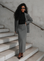Keanu Tailored Mid-Waist Midi Skirt - Grey